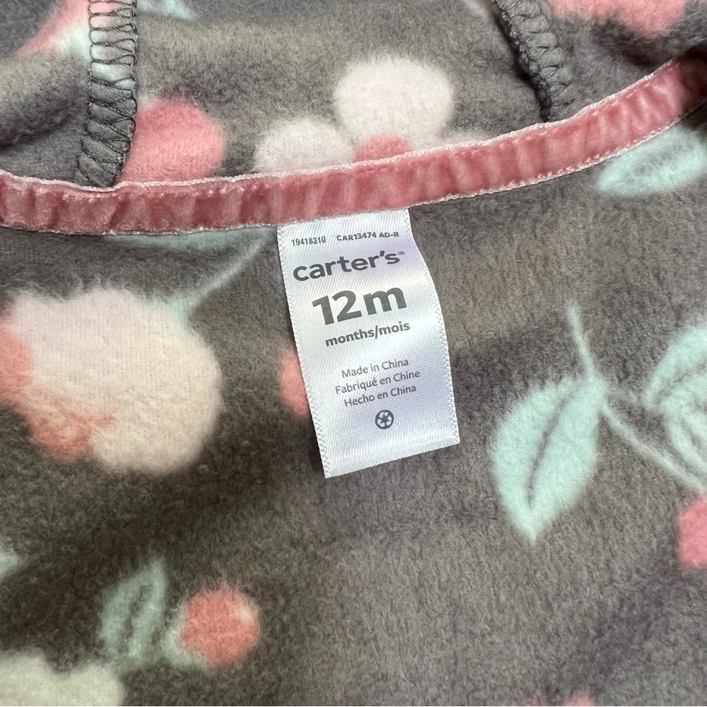 CARTERS FLEECE HOODED ZIP UP ROMPER ONE PIECE 12MO